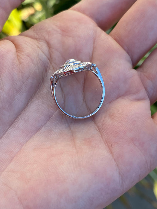 18k white gold art deco rose cut diamond ring size 6