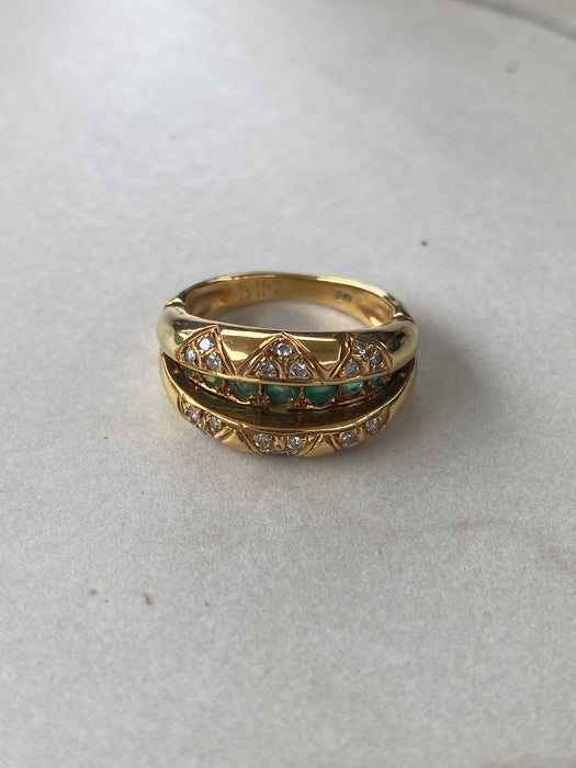 Vintage 18K Gold Diamond & Hidden Emerald Convertible Ring
