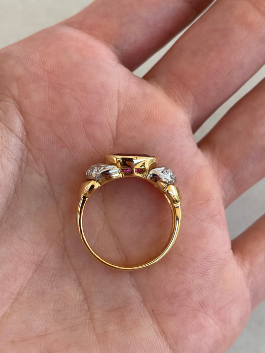 Vintage 18K Pink Tourmaline & Diamond Ring