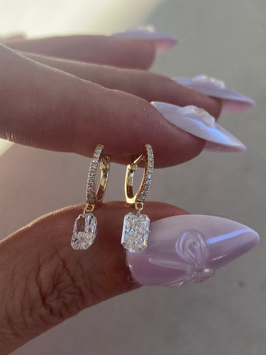 14K 1.1 TCW Lab Grown Diamond Radiant Cut Drop Huggie Earrings