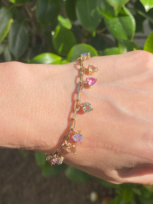 14k Ceylon sapphire heart bracelet