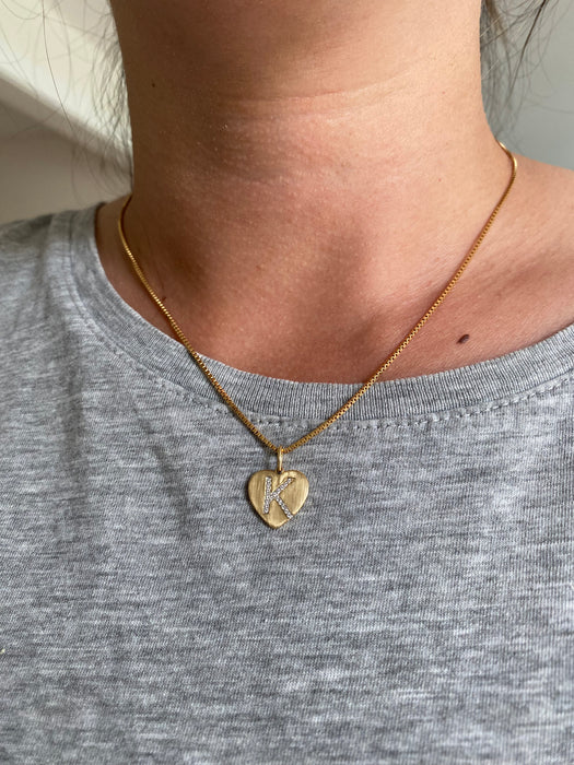 14K Diamond Letter K Heart Charm