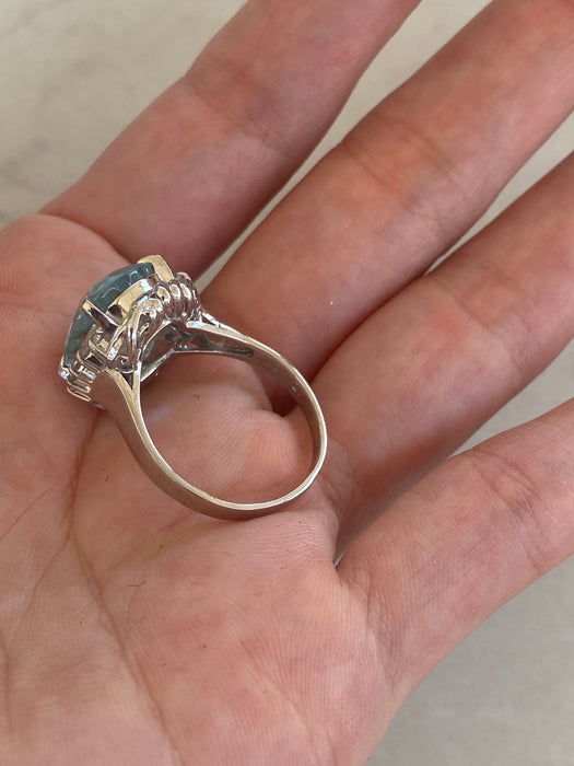 Vintage Platinum 900 Aquamarine & Diamond Ring
