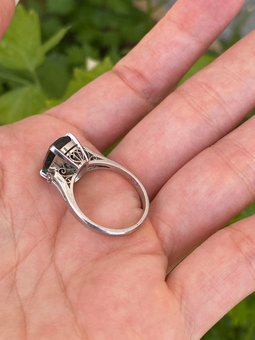 Vintage Platinum 900 Tourmaline Diamond Ring Size 6.5