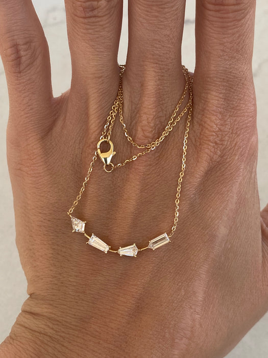 14K 1.05 TCW Curved Bar Necklace with Multi-Cut Lab Diamonds