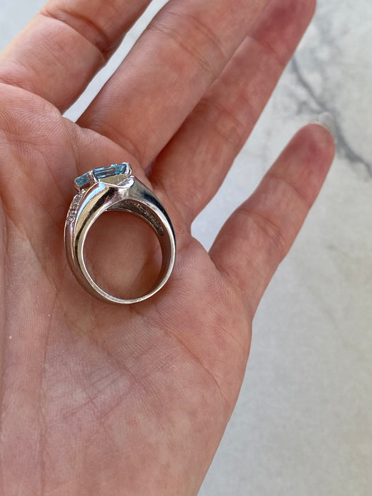Vintage Platinum 900 Step-Cut Aquamarine & Natural Diamond Ring – 2.02 Carats