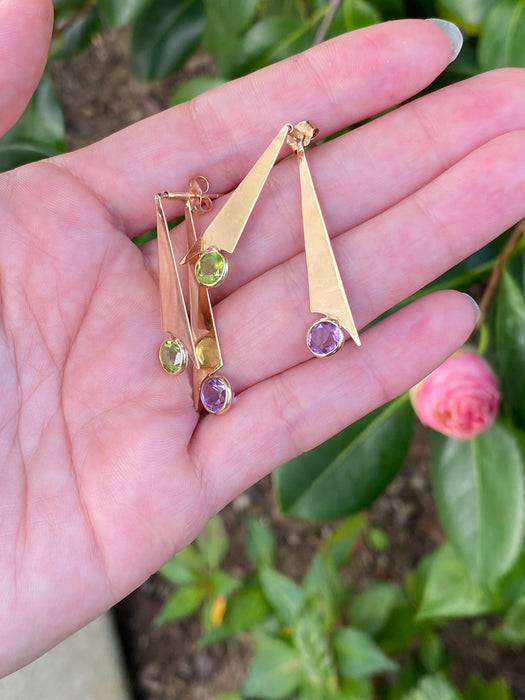 14k peridot and amethyst earrings