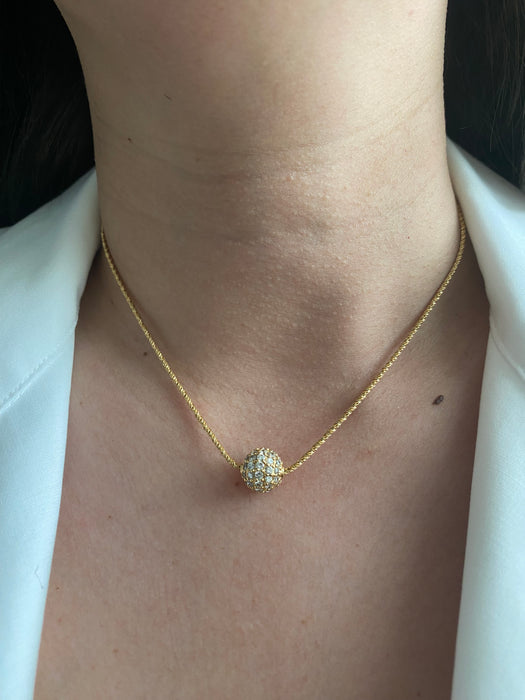 18k diamond ball charm on a chain necklace 16”