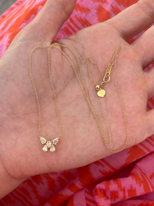 18K Gold Bow Butterfly Natural Diamond Necklace