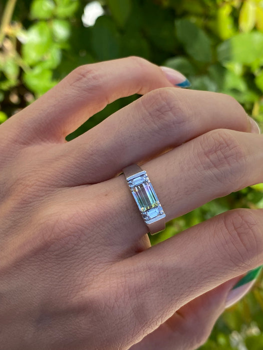 Platinum 900 watermelon tourmaline and diamond ring size 6.5