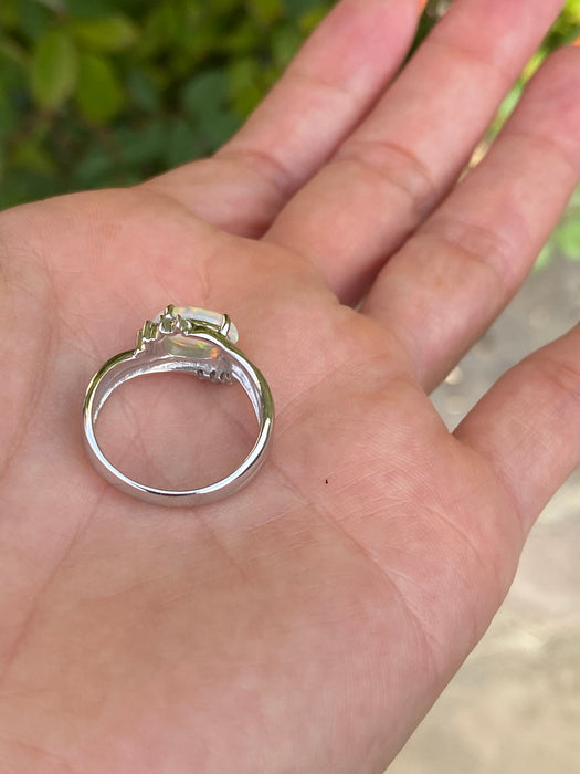 Vintage Platinum 900 Opal Diamond Ring Size 6
