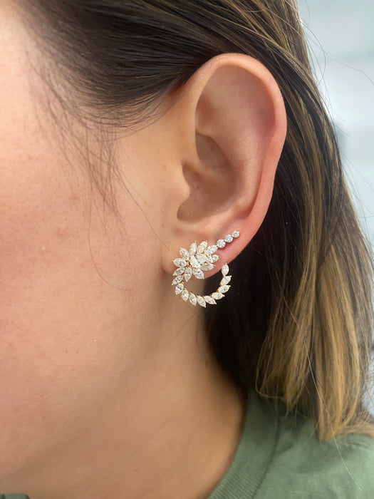 Vintage 18K Gold 3.3TCW Marquise Pear Circle Diamond Earrings