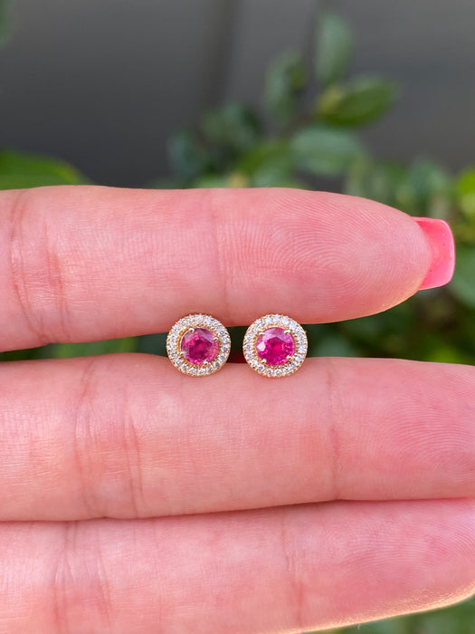 14k ruby diamond halo stud earrings