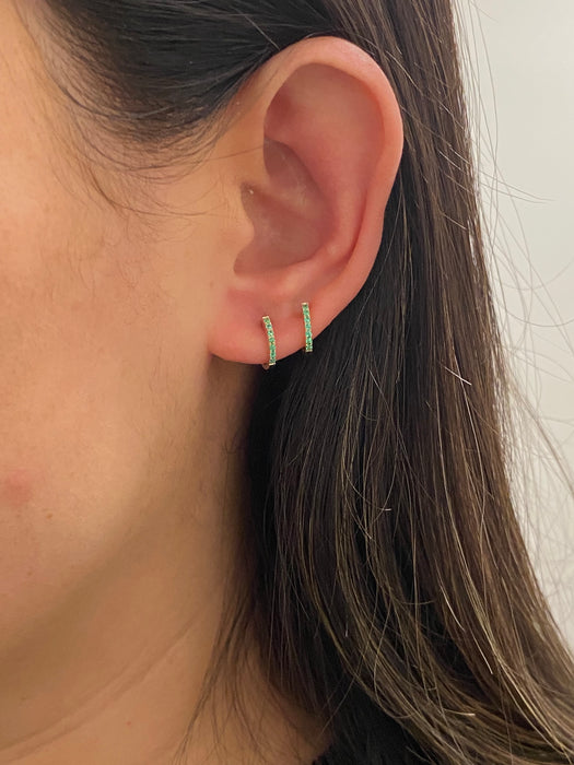 14k 9mm mini emerald huggie earrings