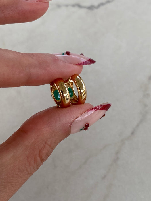 14K Natural Emerald Reversible Huggie Earrings