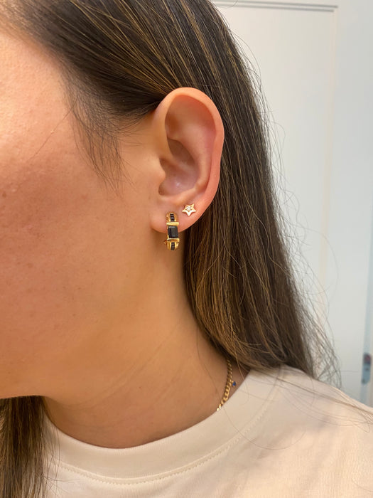 14k blue sapphire huggie hoop earrings