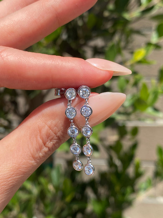 14K White Gold Bezel Set Lab Diamond Dangle Earrings – 1.10 TCW Multi Bezel Drop Earrings