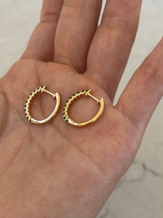 14K Gold Emerald Huggie Earrings