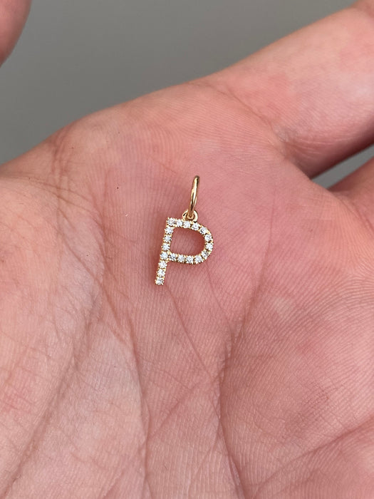 14k diamond initial letter P pendant