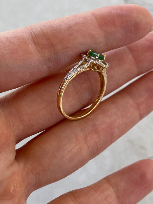 14K Natural Emerald & Diamond Two-Tone Ring