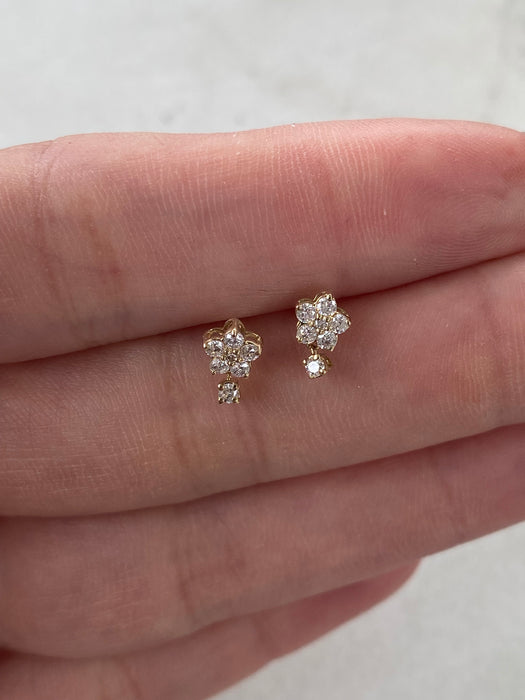 10K Natural Diamond Flower Drop Earrings