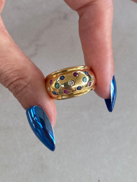 Vintage 18K Gold Multi-Gem Bombe Ring