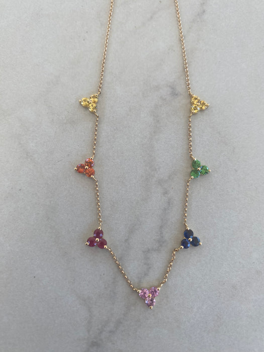 14K Gold Rainbow Multi-Gemstone Station Necklace