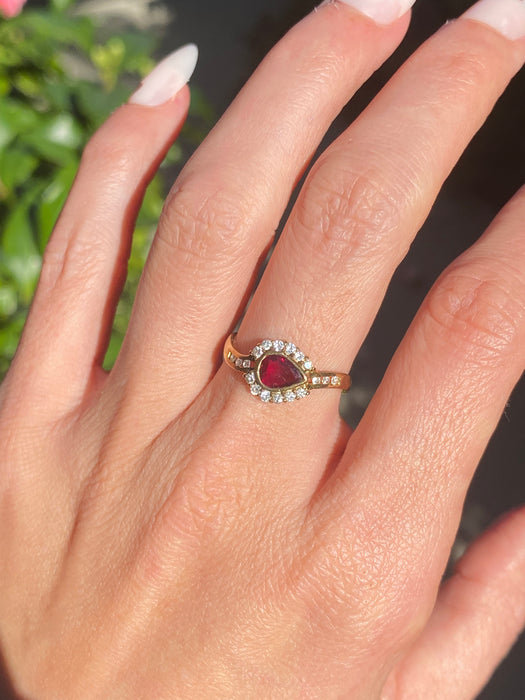 14k garnet diamond ring size 6.5