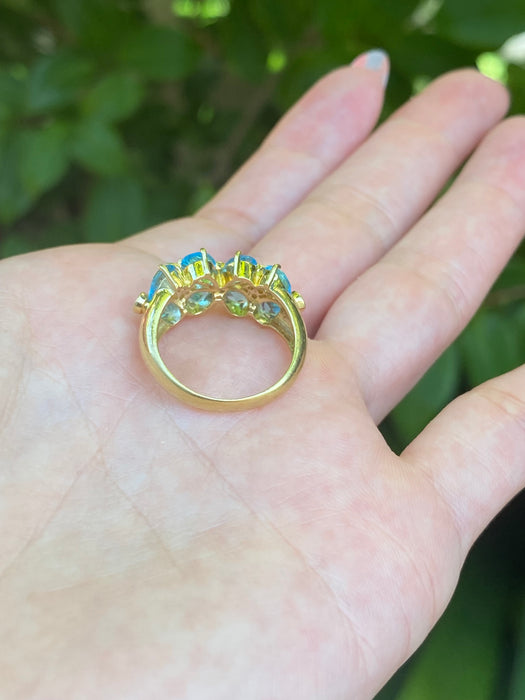 18k blue topaz diamond flower ring size 6