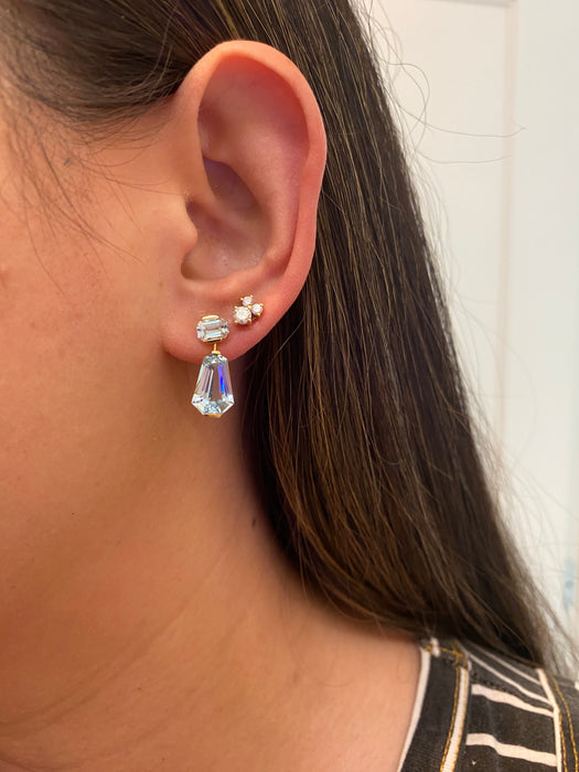 18K Gold Geometric Blue Topaz Dangle Earrings – 9.4ct