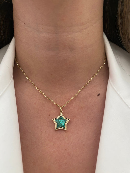 The WISH: 14K Gold Invisible Set Emerald Star Pendant