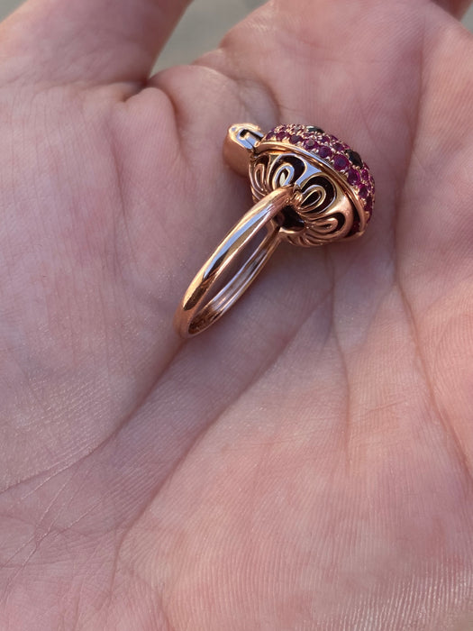 18K Rose Gold Ladybug Garnet, Ruby & Diamond Ring
