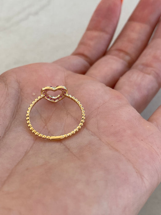 14K Gold Ruby Heart Bead Ring