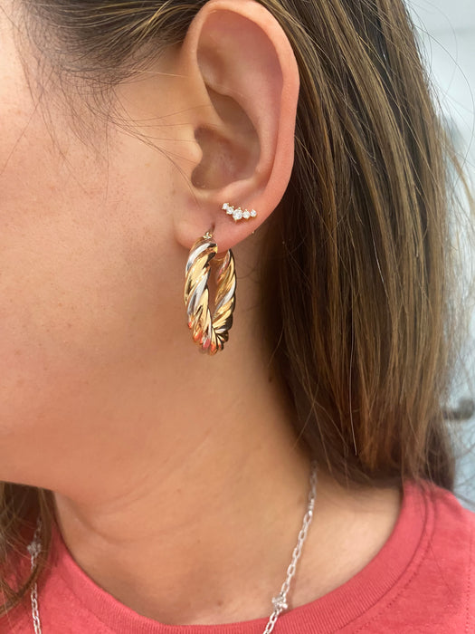Vintage 14K Rose & White Gold Twist Hoop Earrings