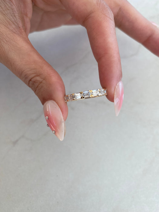 14K Gold 3 Carat Emerald Cut Lab Eternity Ring Size 7