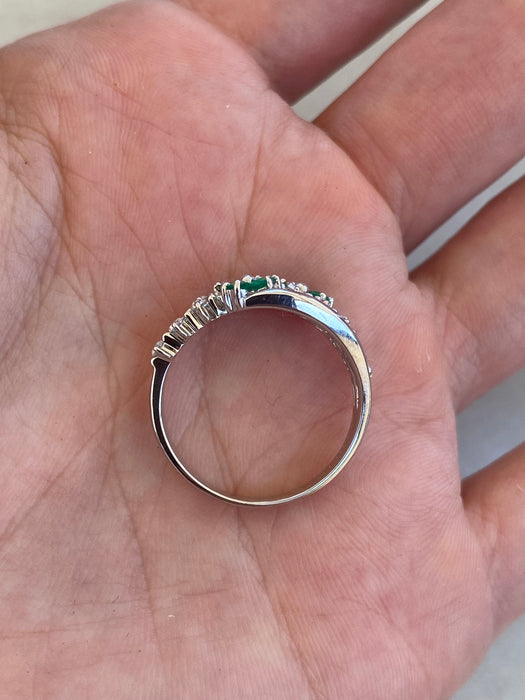 Vintage Platinum 900 Emerald & Diamond Floral Ring