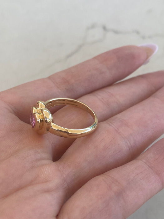 14K Gold Natural Pink Sapphire Double Bezel Heart Ring