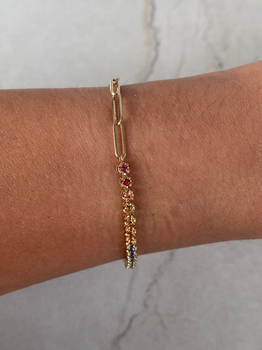 14K Rainbow Sapphire & Paperclip Bracelet