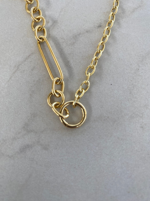 14K Mixed Rolo & Paperclip Chain Necklace with Detachable Connector – 18” Gold Chain
