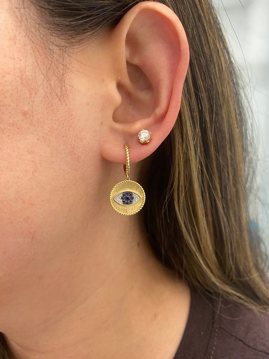 14K Gold Evil Eye Sapphire & Diamond Huggie Earrings