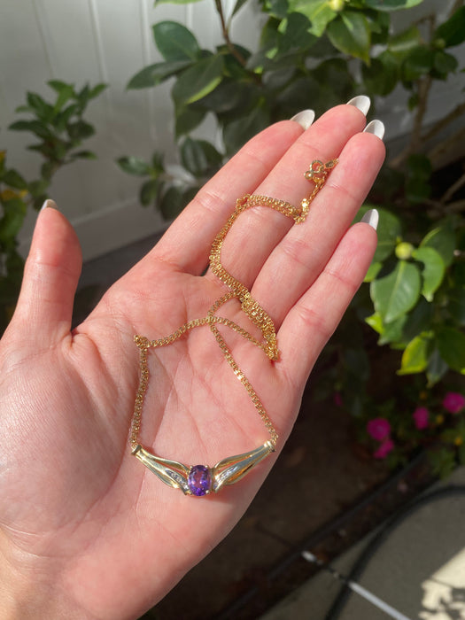 10k amethyst diamond necklace 18.5”