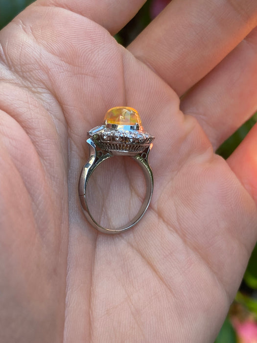 Platinum 850 opal diamond ring size 4.75