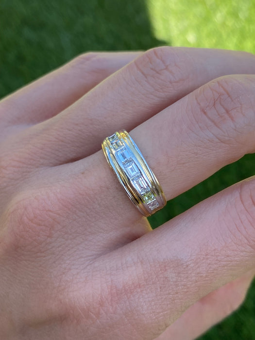 Vintage Platinum & 18k Gold Emerald-Cut Diamond Ring