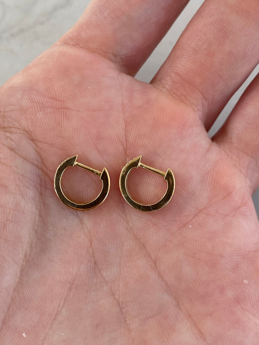14K Gold Pink Enamel Diamond Huggie Earrings