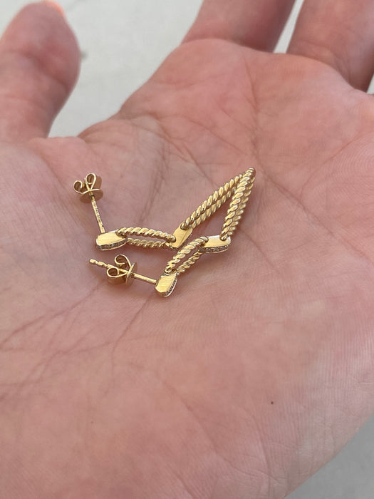14K Gold Diamond Croissant Paperclip Drop Earrings