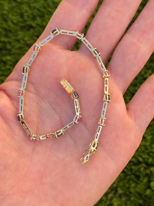 14K Gold Swiss & London Blue Topaz Diamond Tennis Bracelet
