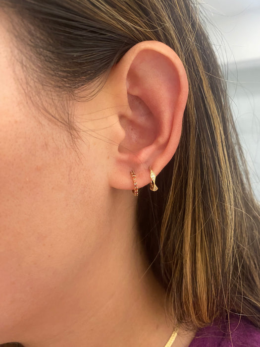 14K Natural Garnet Huggie Earrings