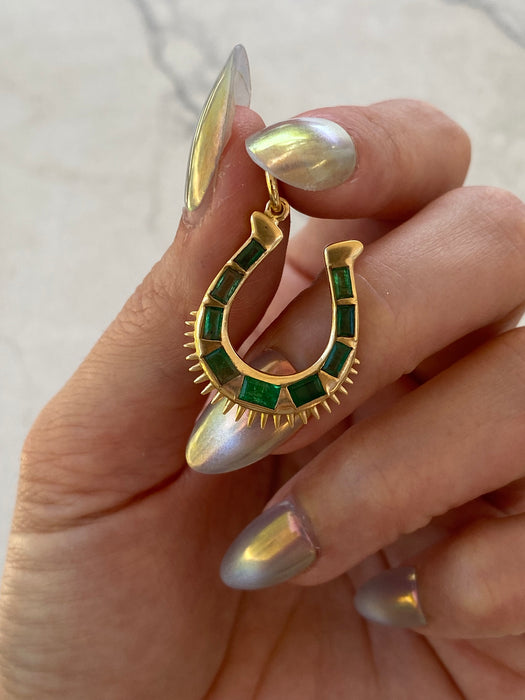 14K Natural Emerald Horseshoe Charm — 1.13 TCW
