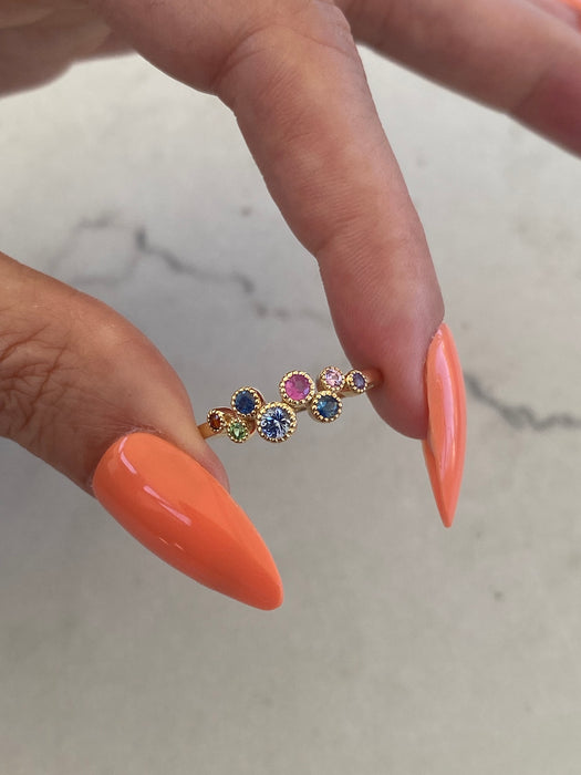 14K Gold Rainbow Gemstone Bezel Ring
