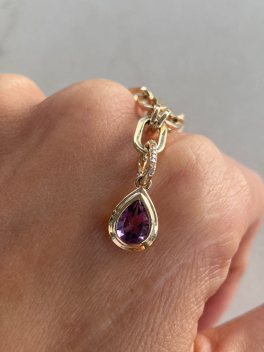 14K Gold Amethyst & Diamond Pear Charm